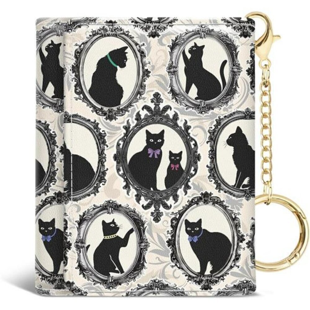 Slim RFID Wallet Black Cat Trifold PU Leather Card Holder